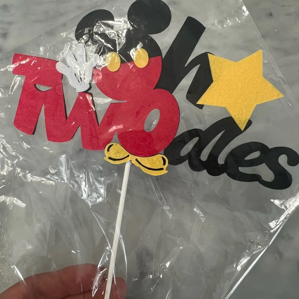 Mickey Mouse Themed 2nd birthday Cake Topper - Red, Black, Yellow “oh Twodles”